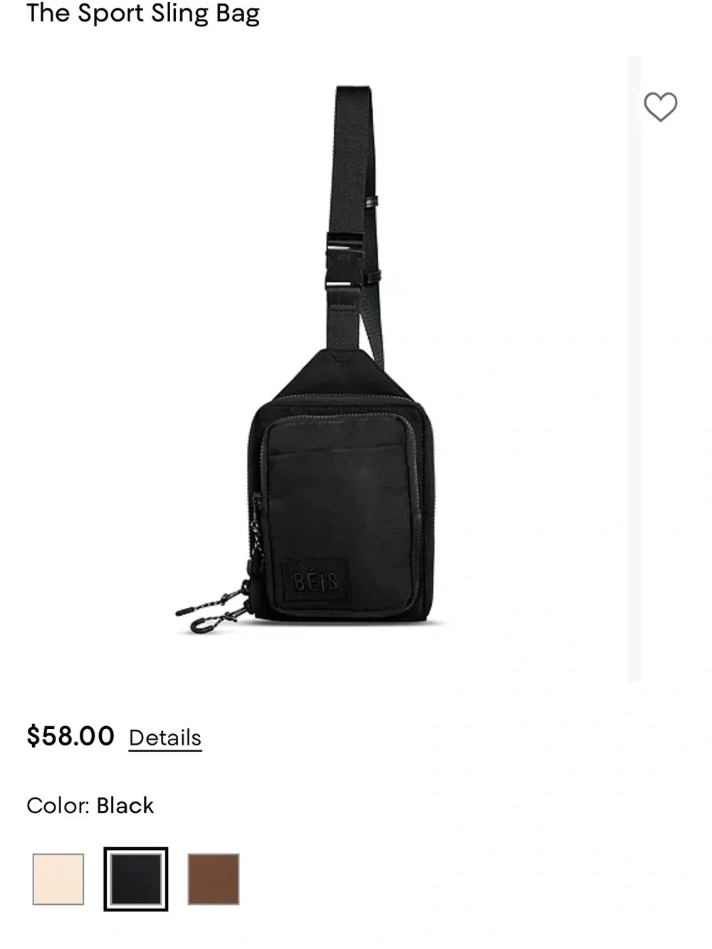 Beis Black Crossbody Sling Bag with Bottle Pocket